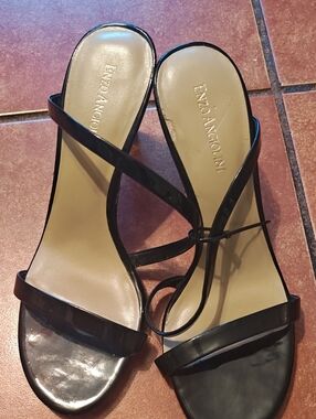Enzo Angiolini Black Patent Strappy Slide Heels
